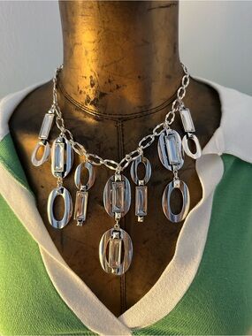 Chicos Silver Statement Oval Drop Necklace - Women's Jewelry
